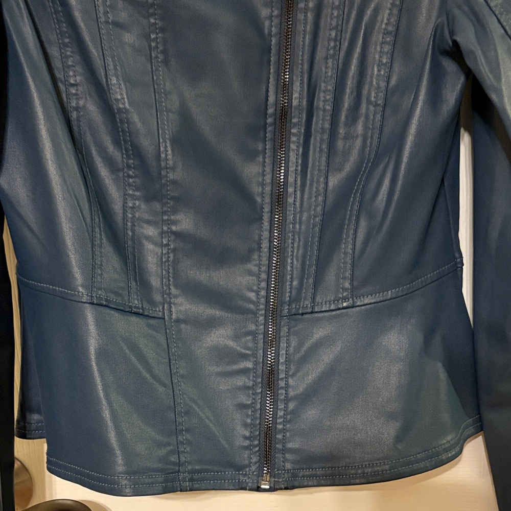 WHBM Blue Coated Denim Zippered Jacket - Picture 7 of 15